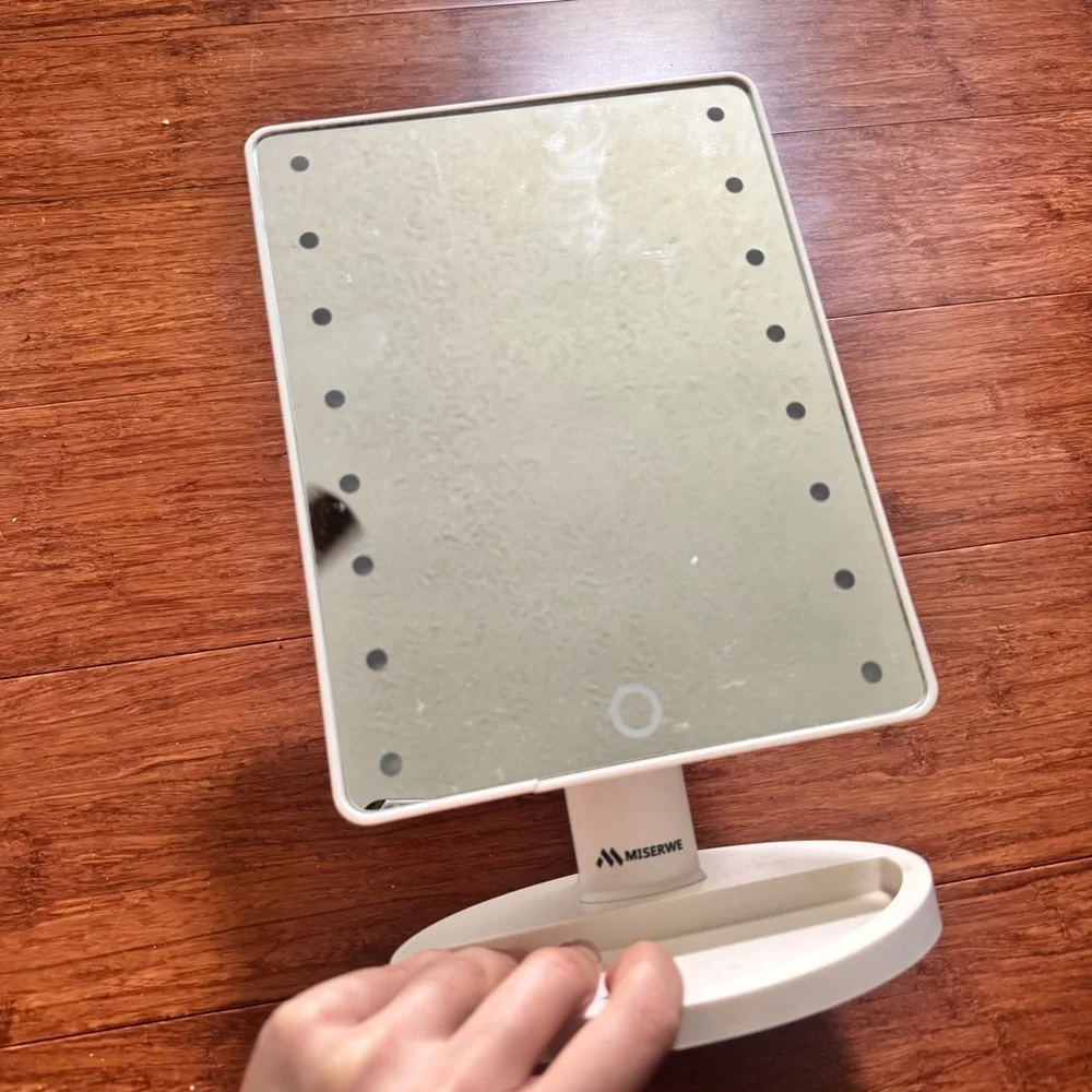LED Makeup Mirror Tilt Touch Cosmetic Stand Vanity Adjustable Rotate White Light